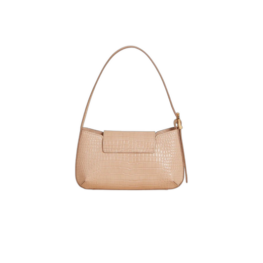 Zuddu Elegant Beige Croc-Embossed Baguette Bag