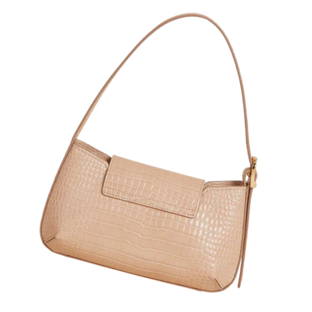 Zuddu Elegant Beige Croc-Embossed Baguette Bag