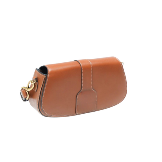 Zuddu Classic Brown Leather Baguette Bag